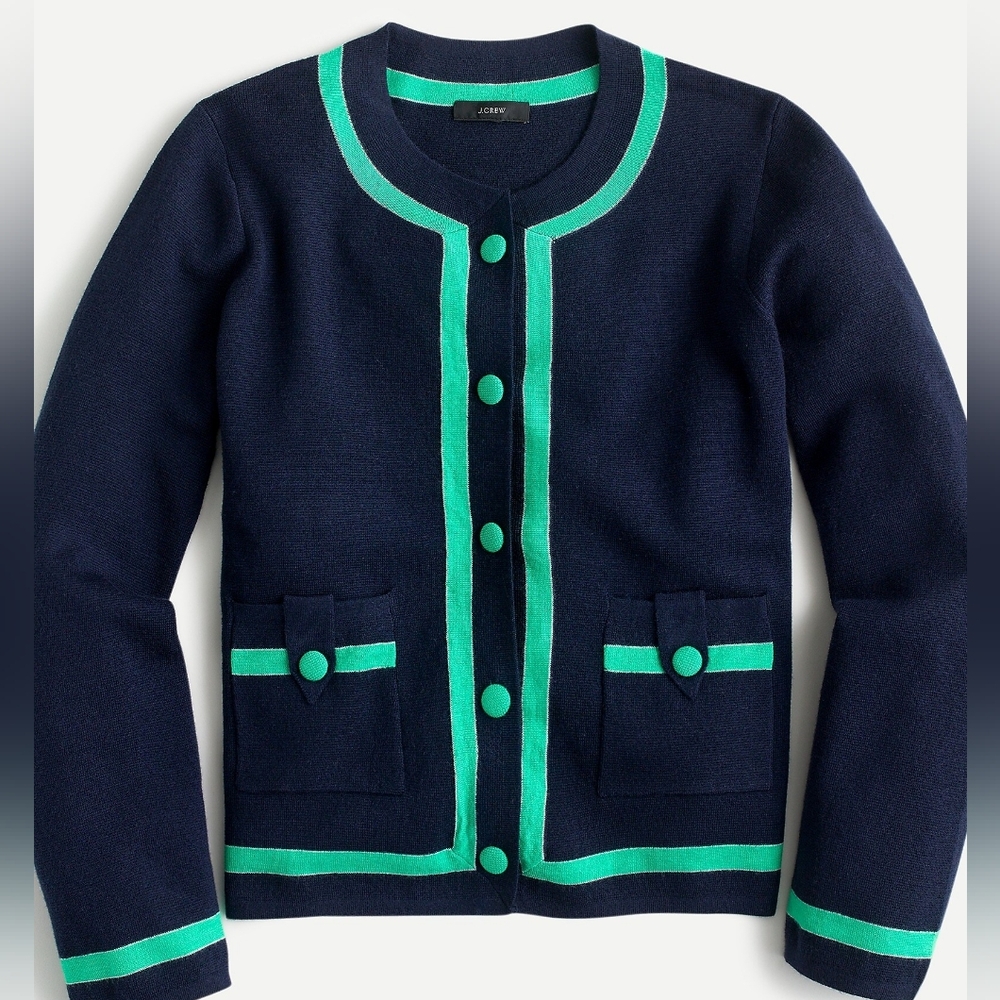 J. Crew Tipped Sweater Jacket In Neon Emerald